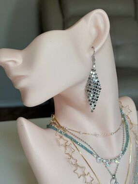 Silver Dangle Sequin Teardrop Earrings